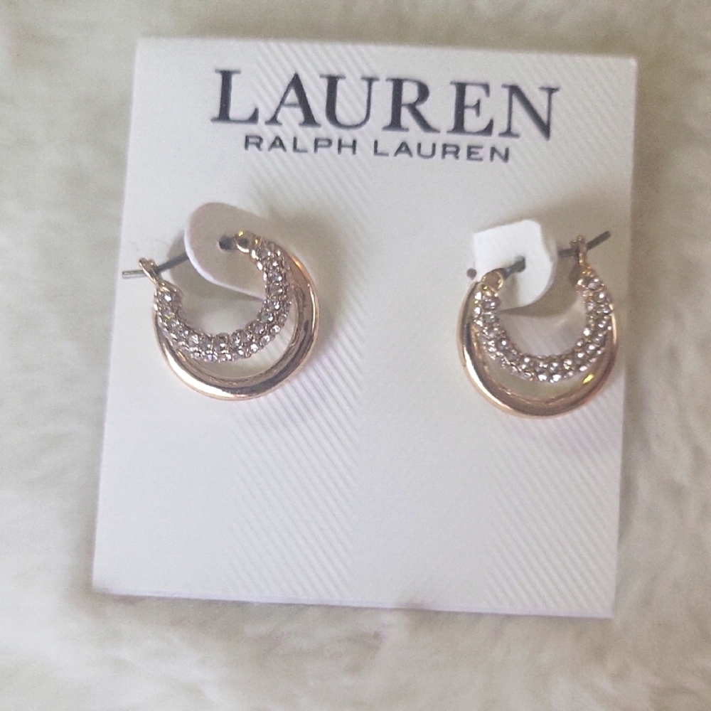 Lauren Ralph Lauren Gold and Crystal Hoop Earrings